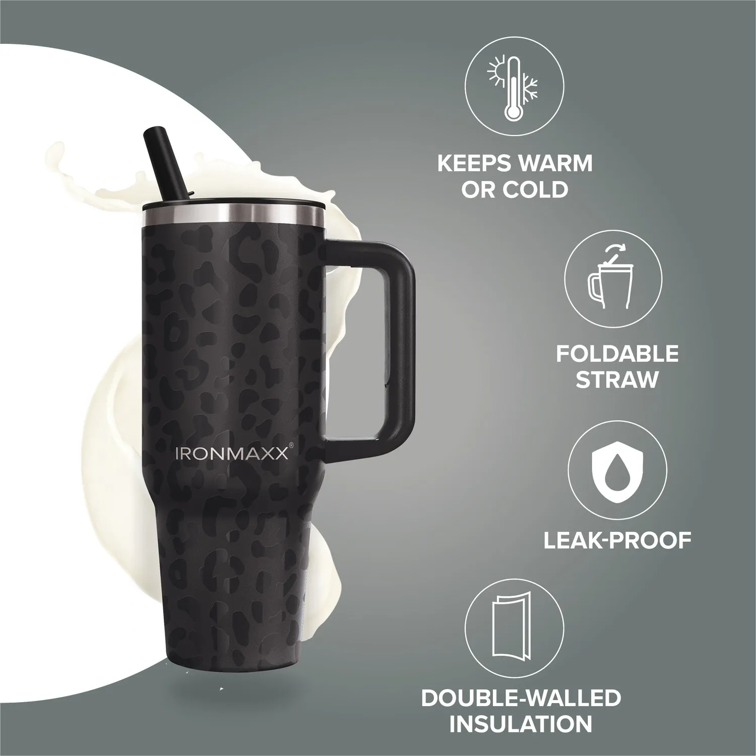 IronMaxx Cup V4.0 Trinkbecher 1200ml Leo-Style Black isoliert