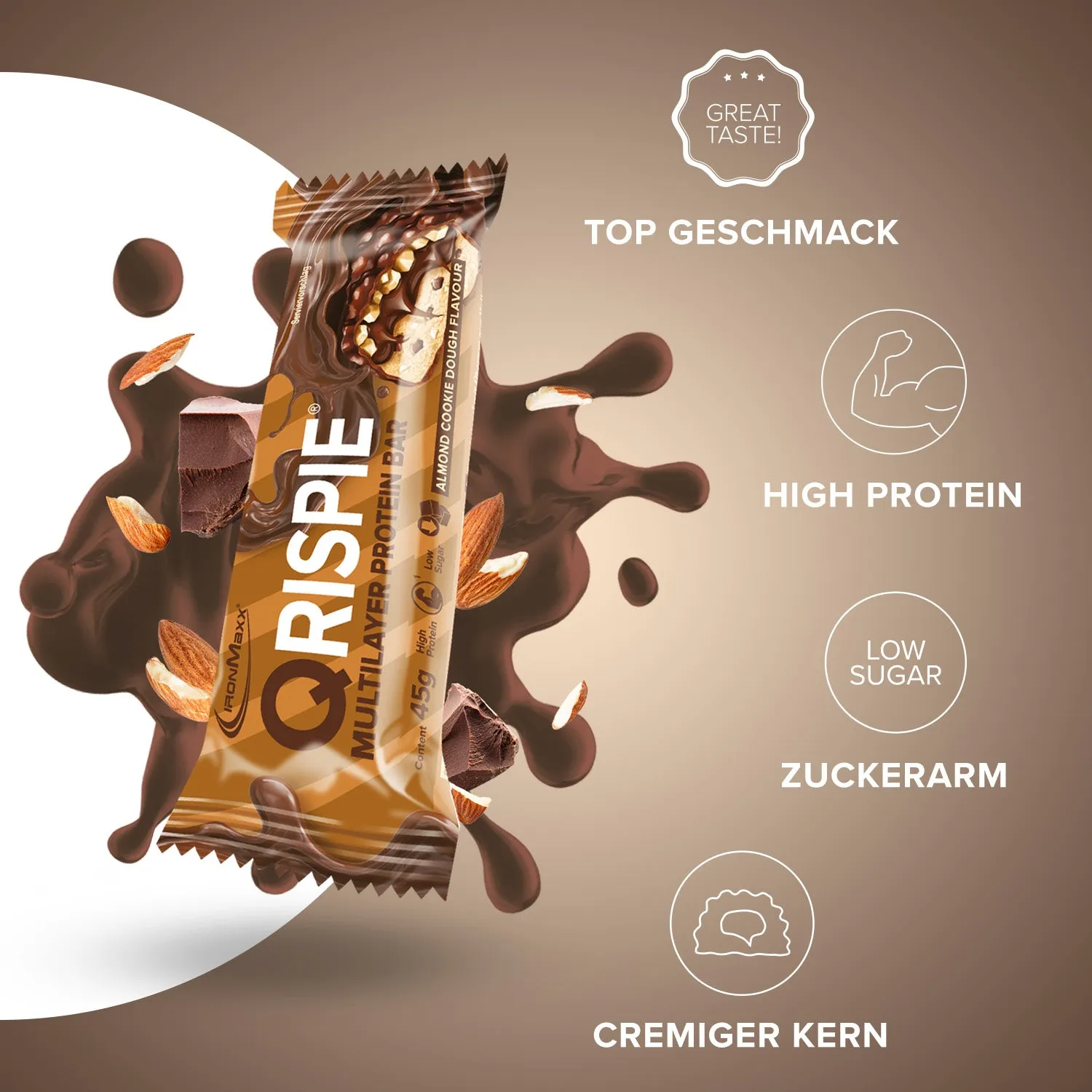 Iron Maxx Qrispie Proteinriegel Almond Cookie Dough 16x45 g zuckerarm