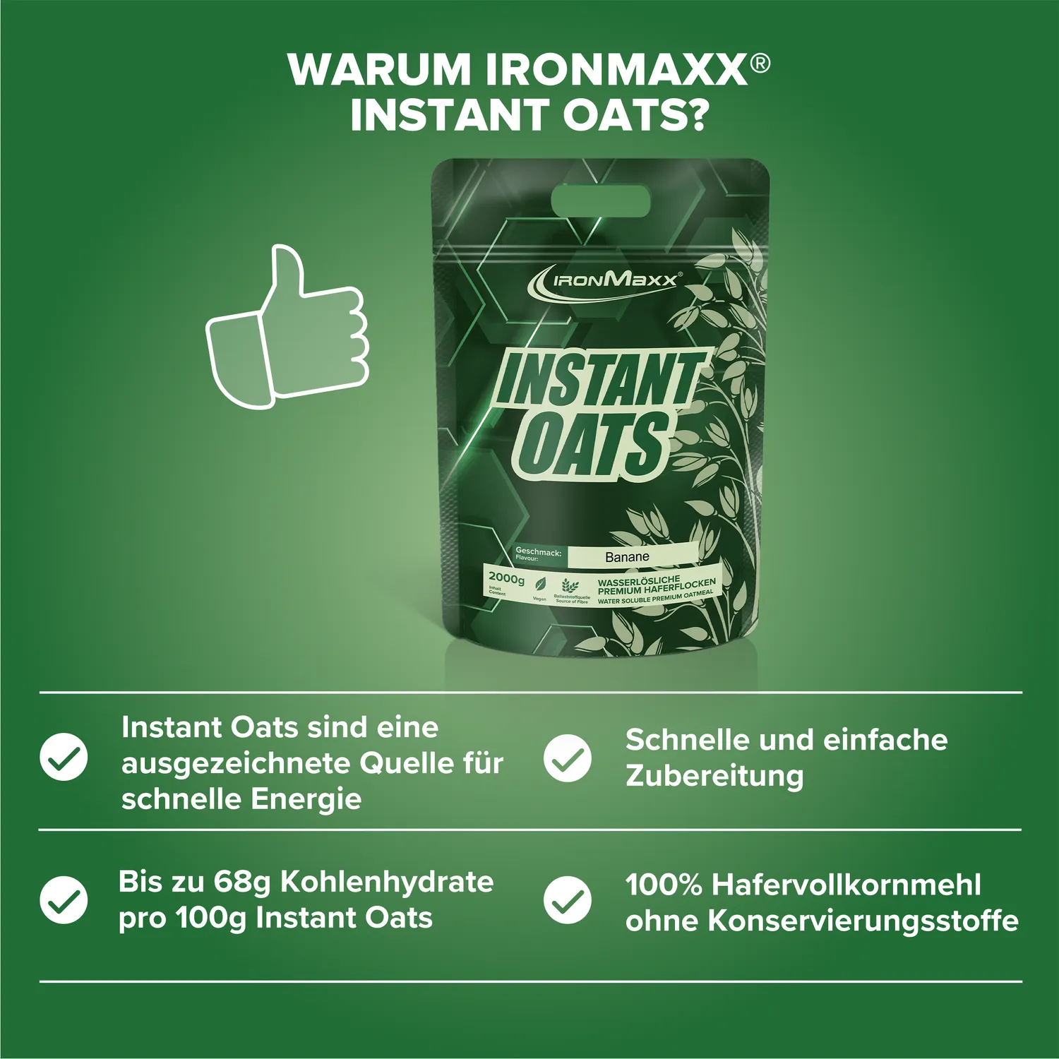 Iron Maxx Instant Oats Banane 2000 g Kohlenhydrate