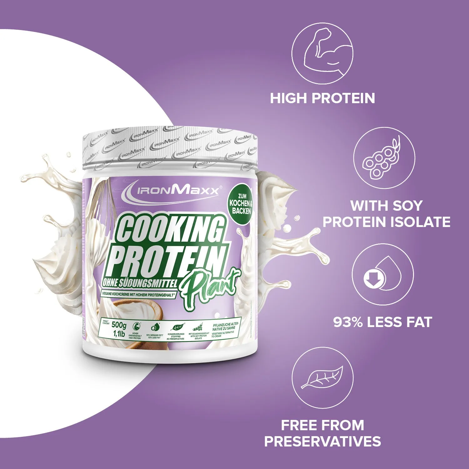 Iron Maxx Cooking Protein Plant Proteinpulver Sahne 500g backfest vegan