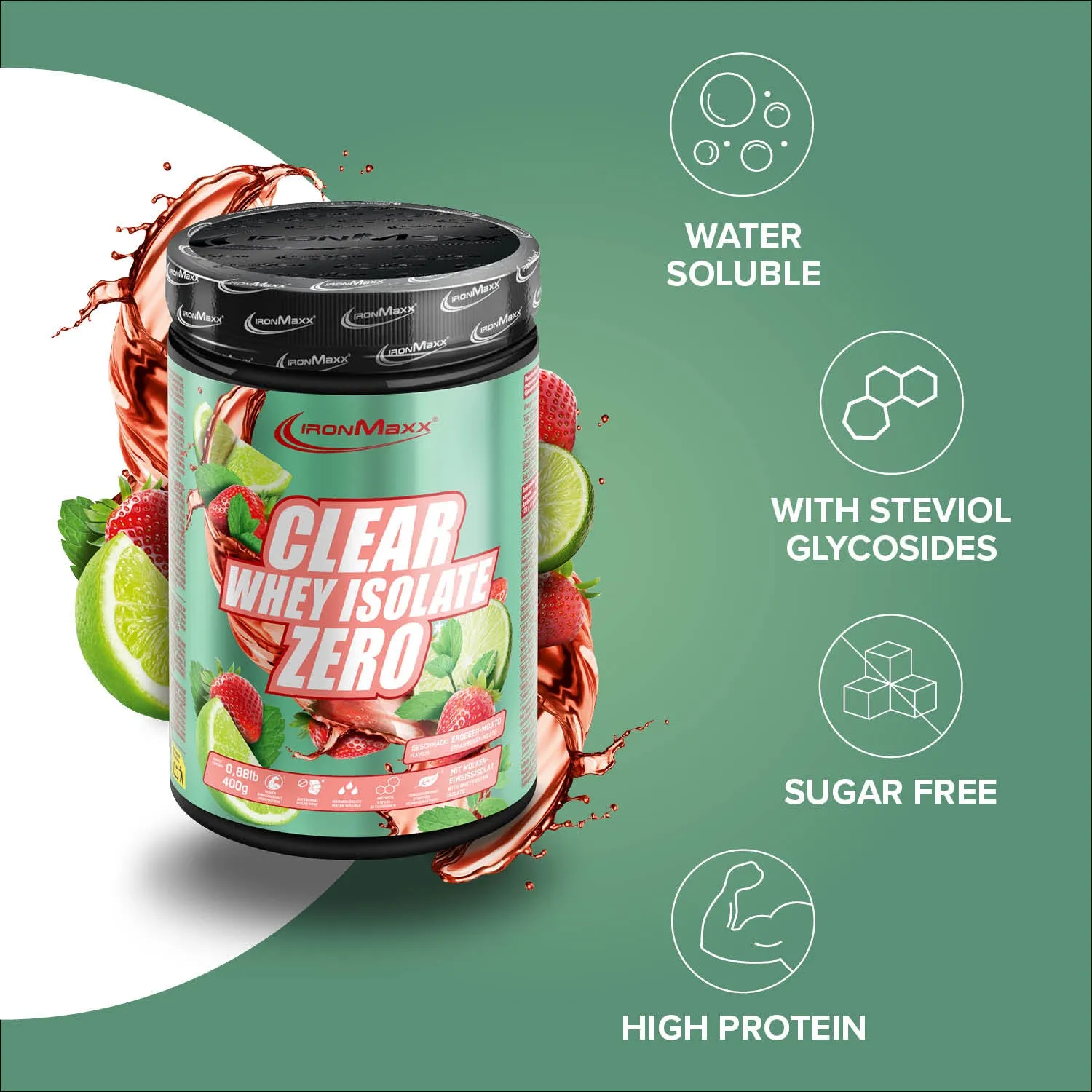 Iron Maxx Clear Whey Isolate ZERO 400g Strawberry Mojito klar