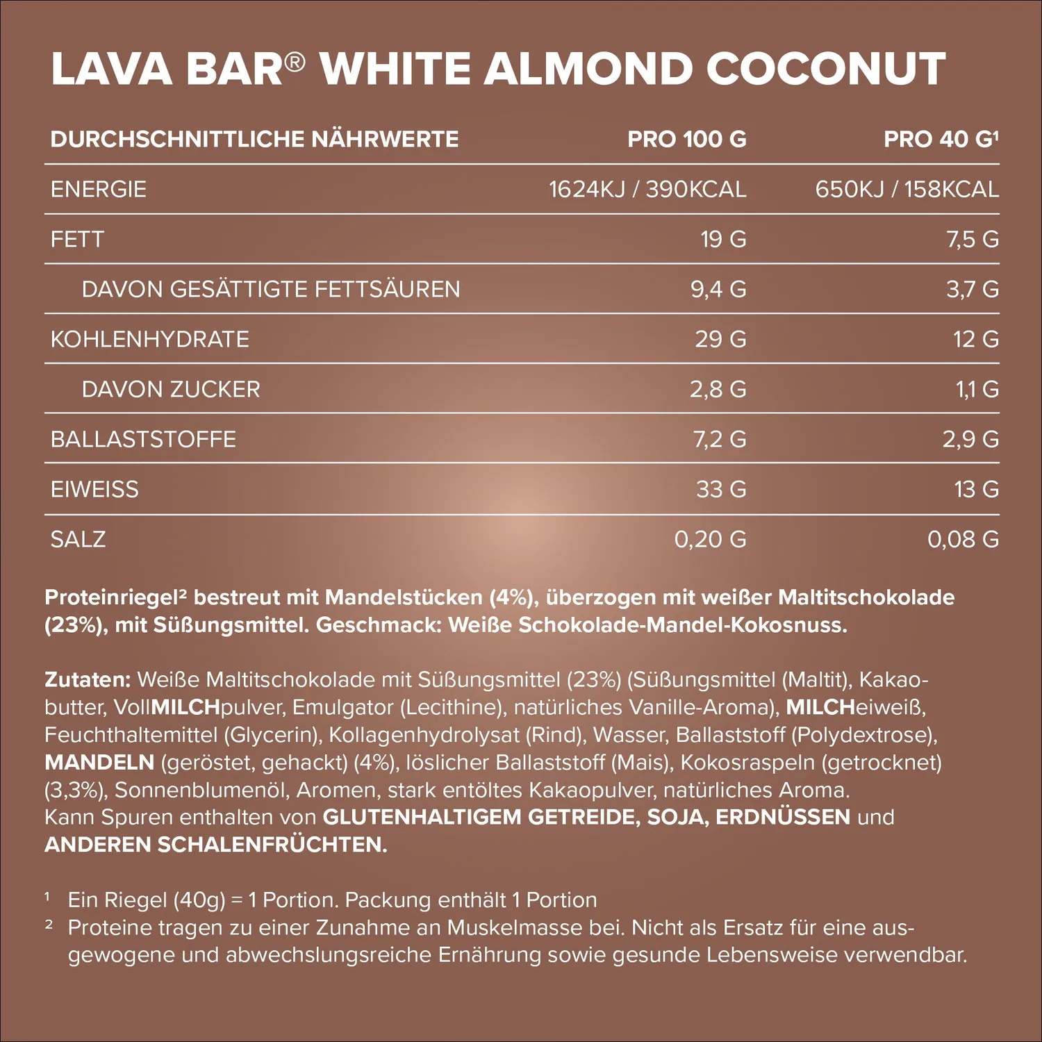 Iron Maxx Lava Bar Proteinriegel 40g White Almond Coconut Low Sugar