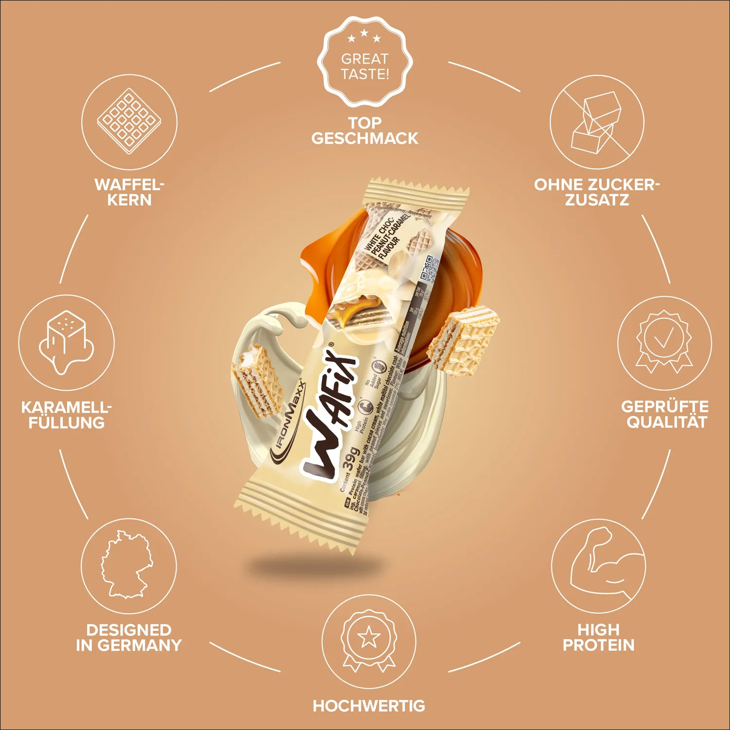Iron Maxx Wafix Proteinriegel White Peanut Caramel 39g