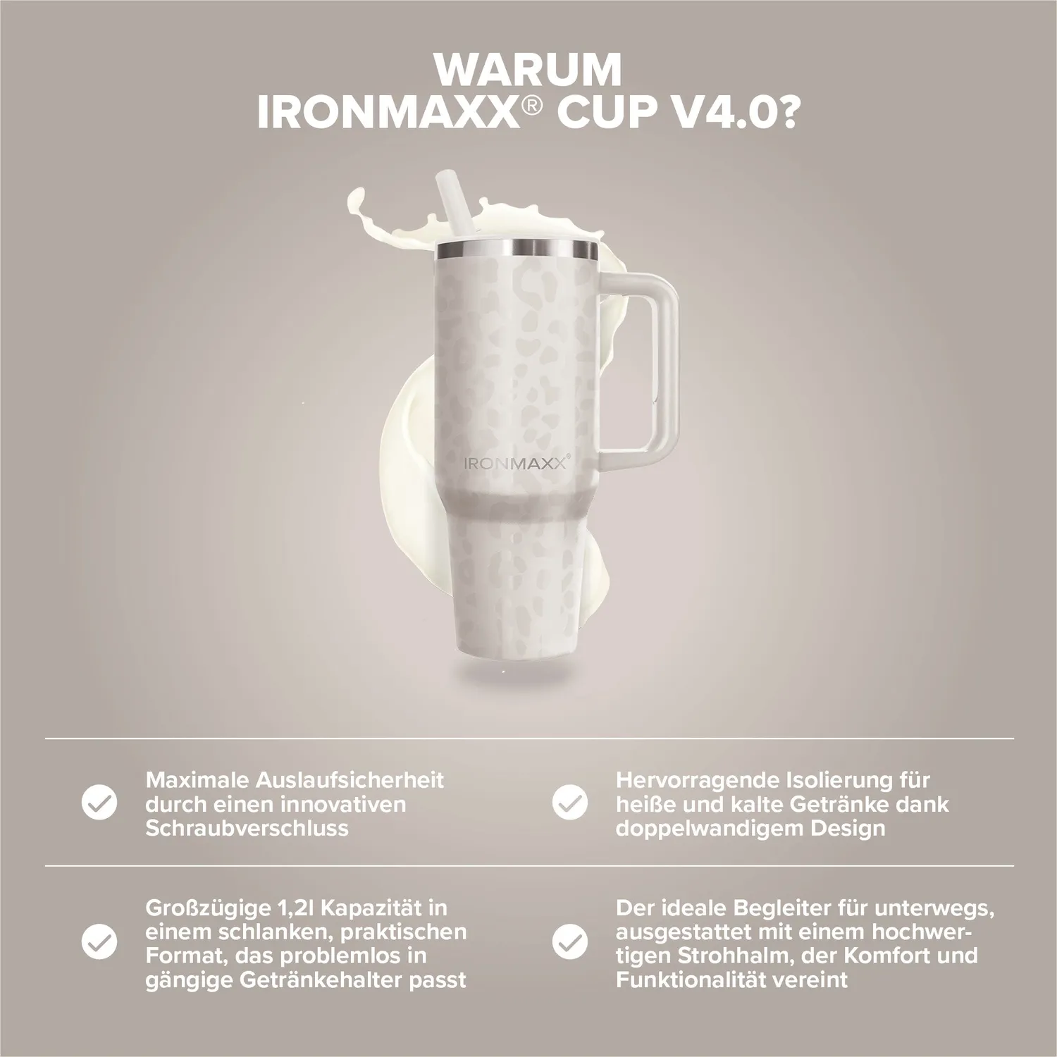 Iron Maxx Cup V4.0 Becher 1200ml Leo-Style Ivory isoliert