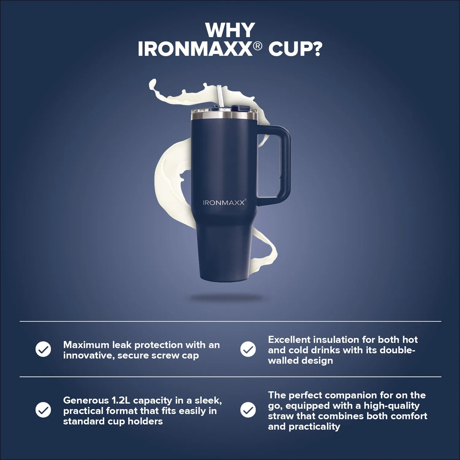 Iron Maxx Cup V3.0 Thermobecher Navy Blue 1200 ml isoliert