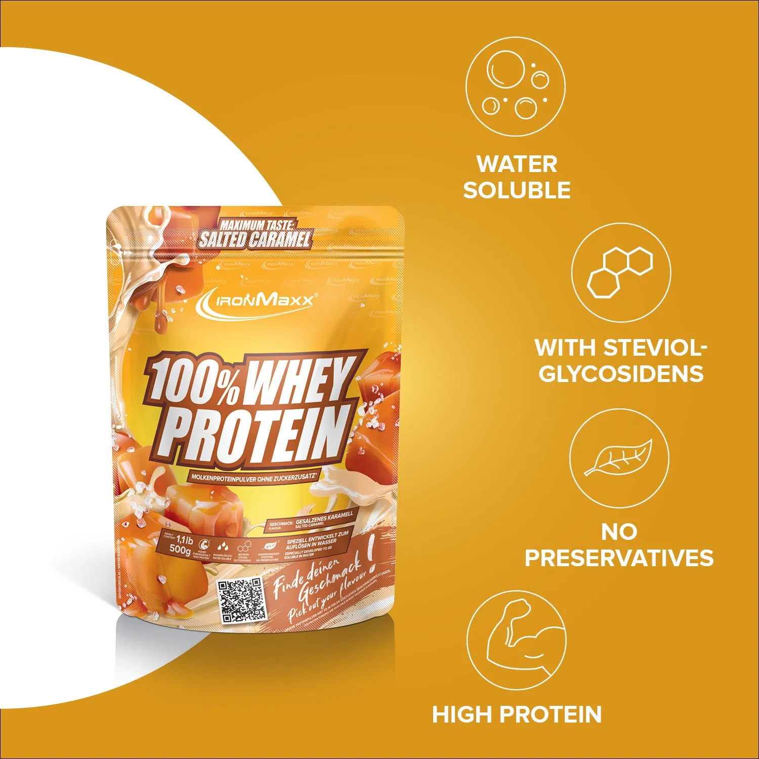 Iron Maxx 100% Whey Protein Pulver 500 g Salted Caramel zuckerfrei