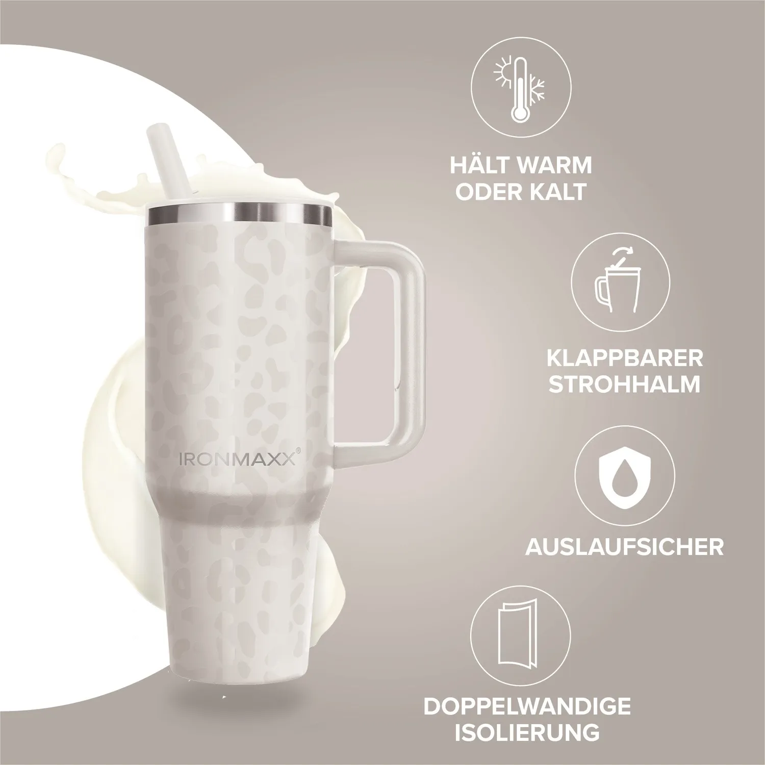 Iron Maxx Cup V4.0 Becher 1200ml Leo-Style Ivory isoliert