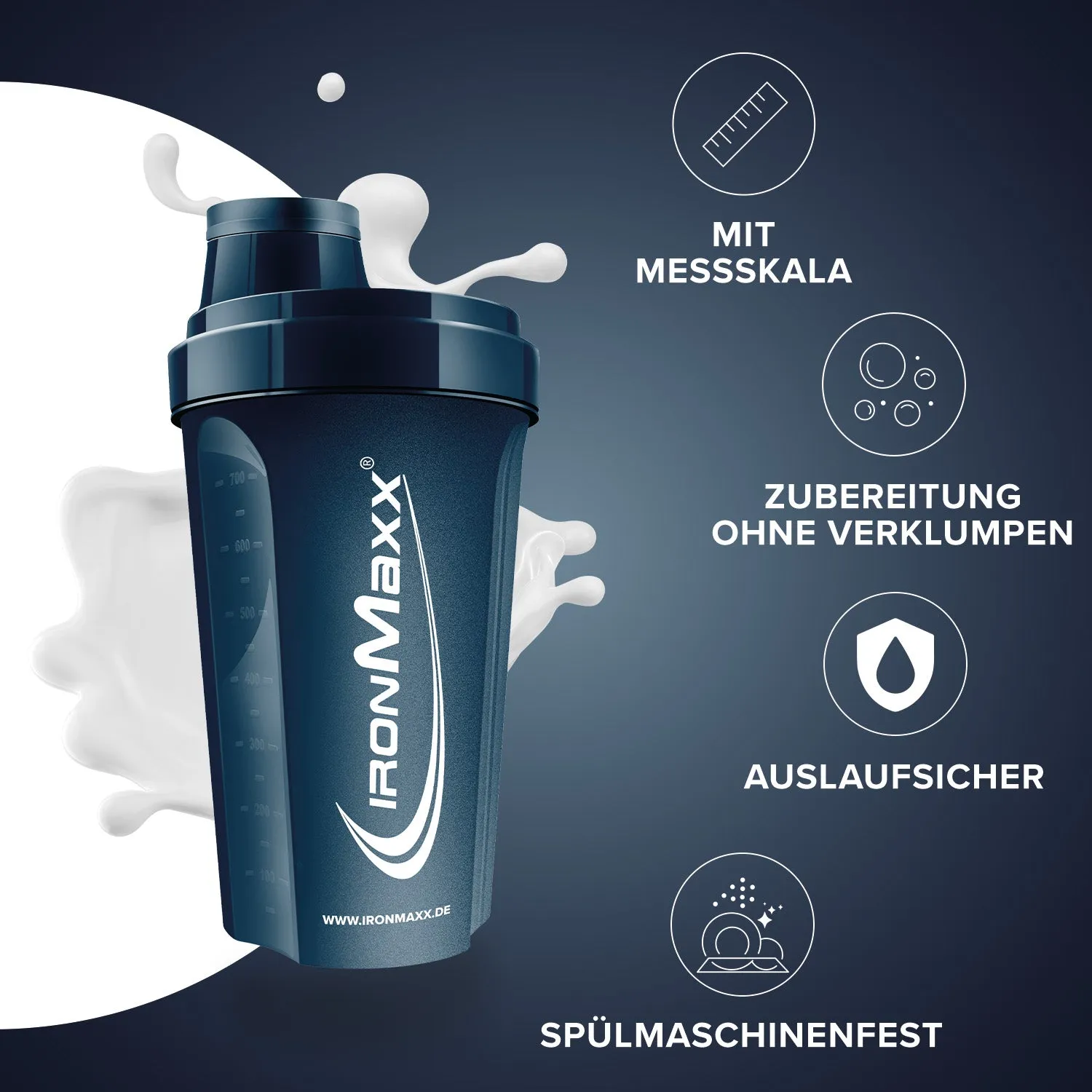 Iron Maxx Shaker 700ml Mistle Blue mit Sieb BPA-frei