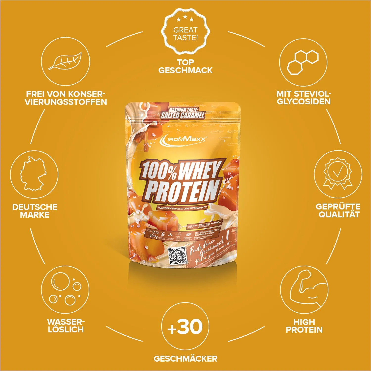 Iron Maxx 100% Whey Protein Pulver 500 g Salted Caramel zuckerfrei