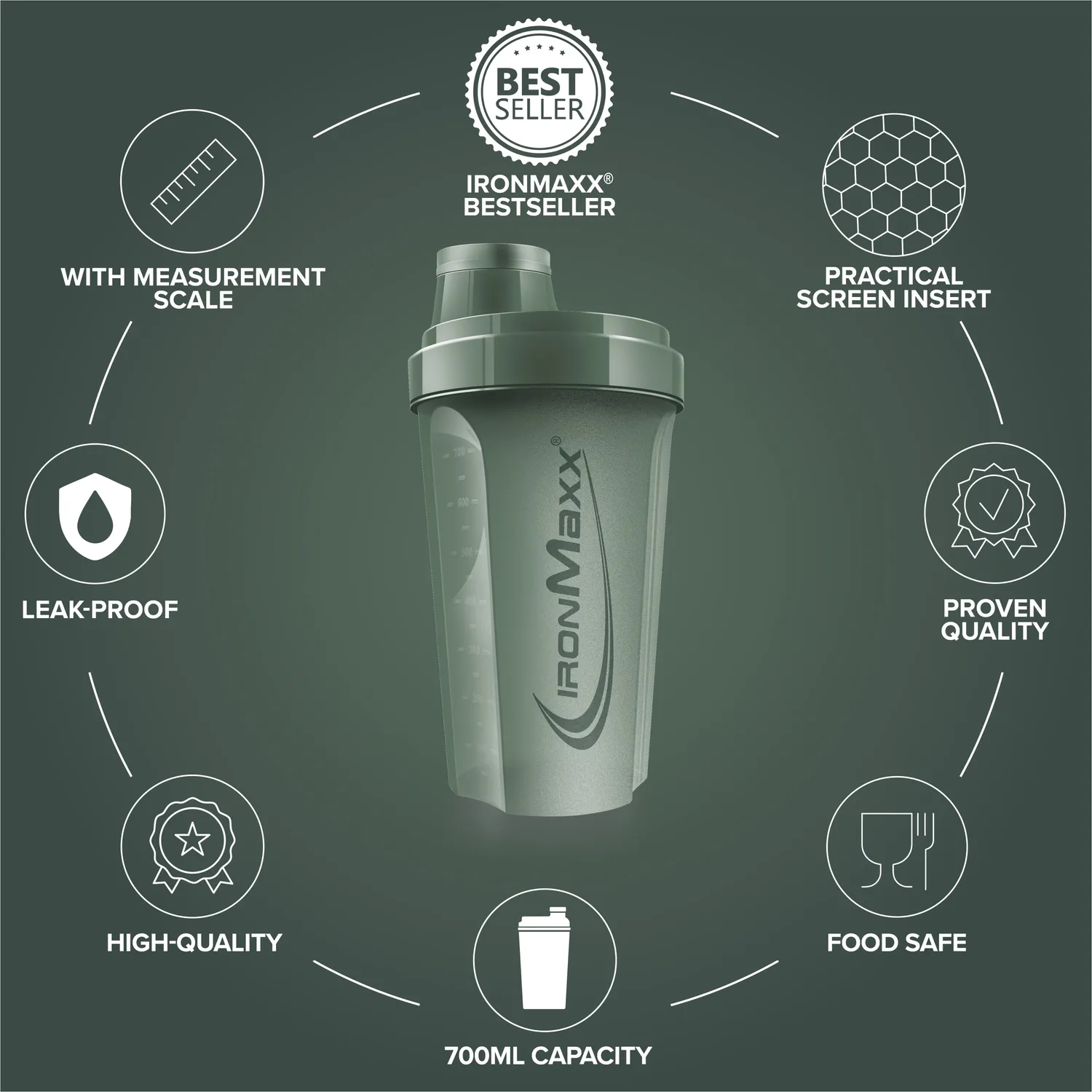 Iron Maxx Shaker 700 ml Mineral Green mit Sieb