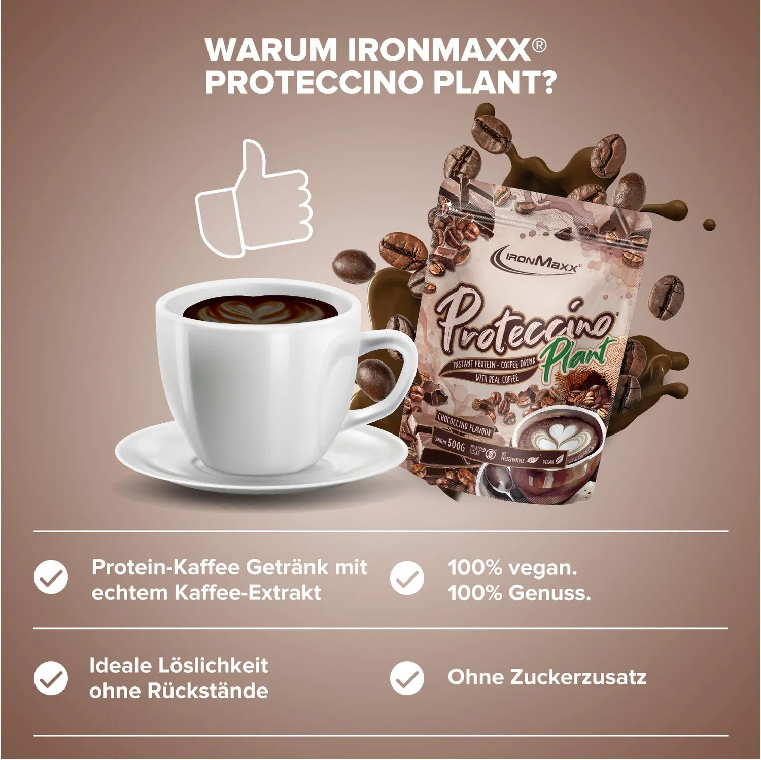 IronMaxx Proteccino Plant Protein Coffee 500g Chococcino
