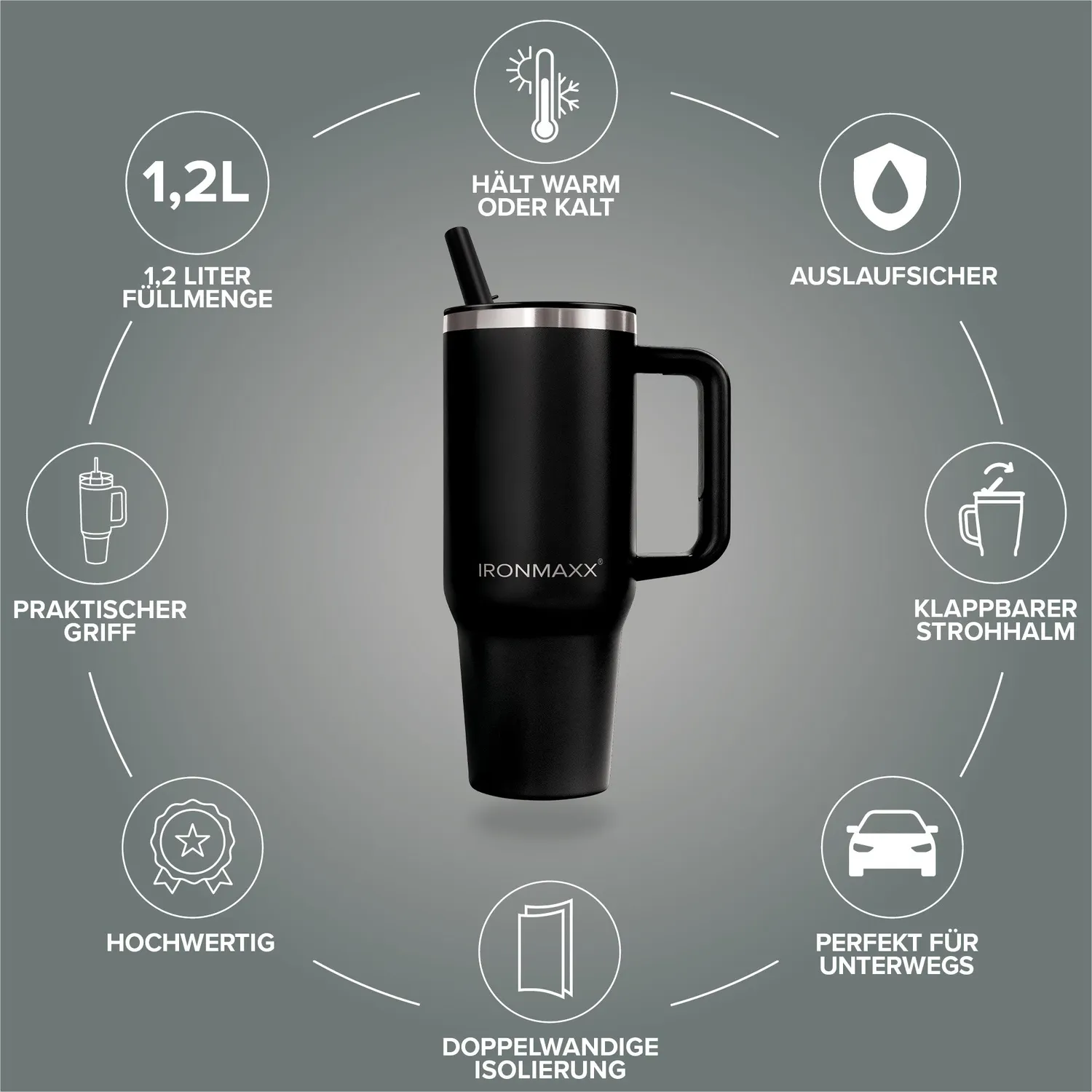 Iron Maxx Cup V4.0 Trinkbecher Deep Black 1200ml isoliert