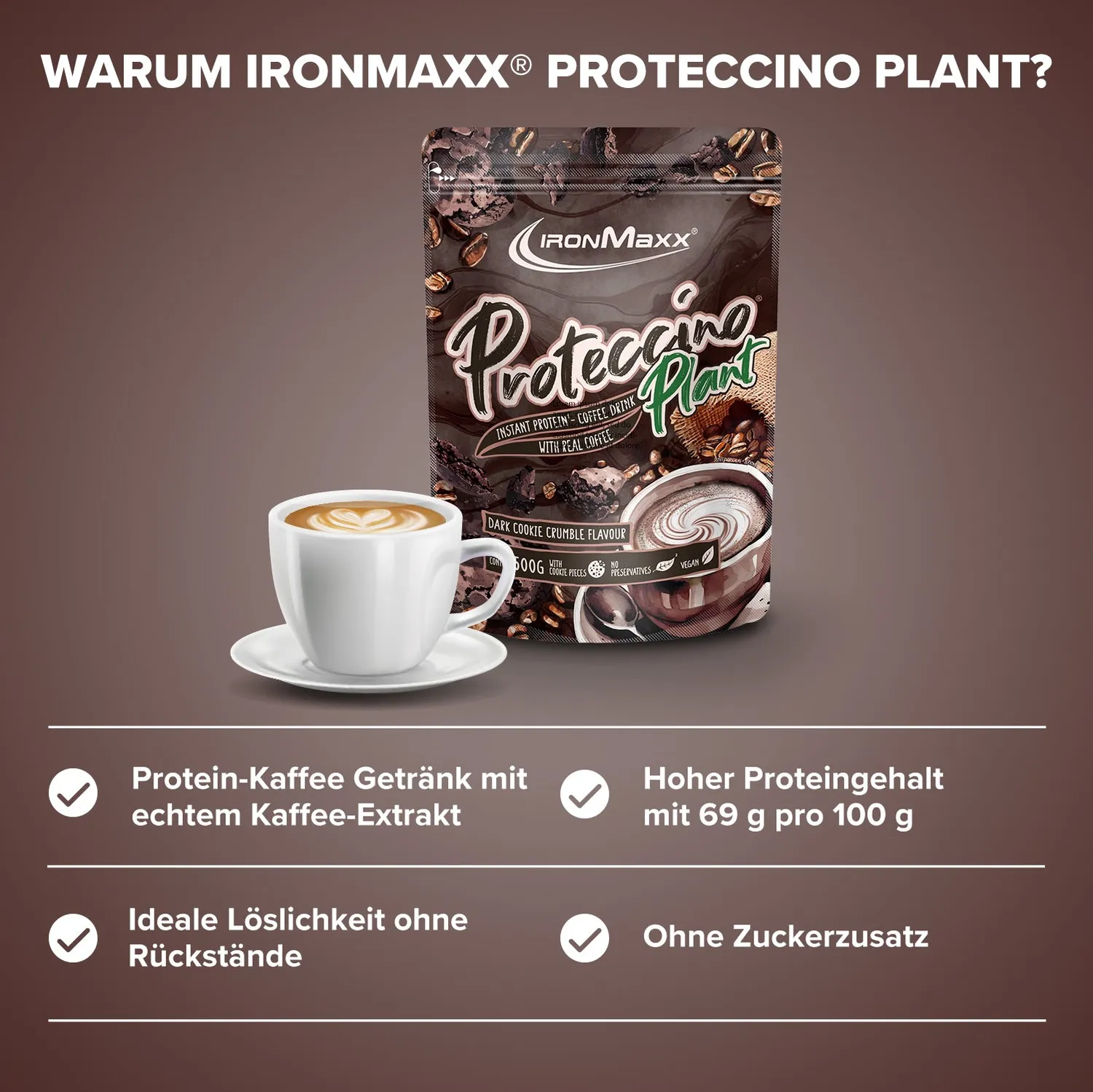 Iron Maxx Proteccino Plant Proteinpulver 500g Dark Cookie