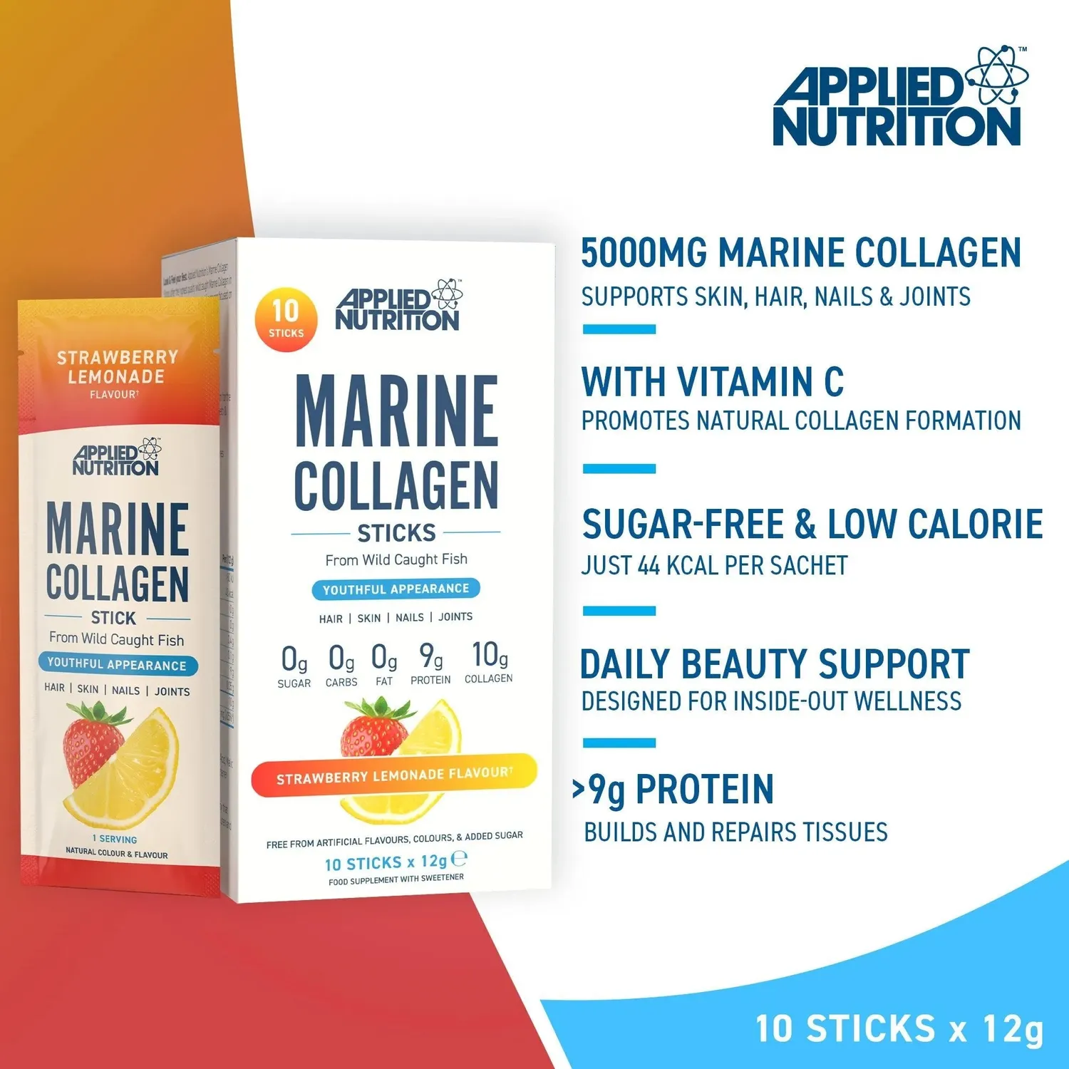 Applied Nutrition Marine Collagen Stick Kollagen 10 Sticks Erdbeere Himbeere