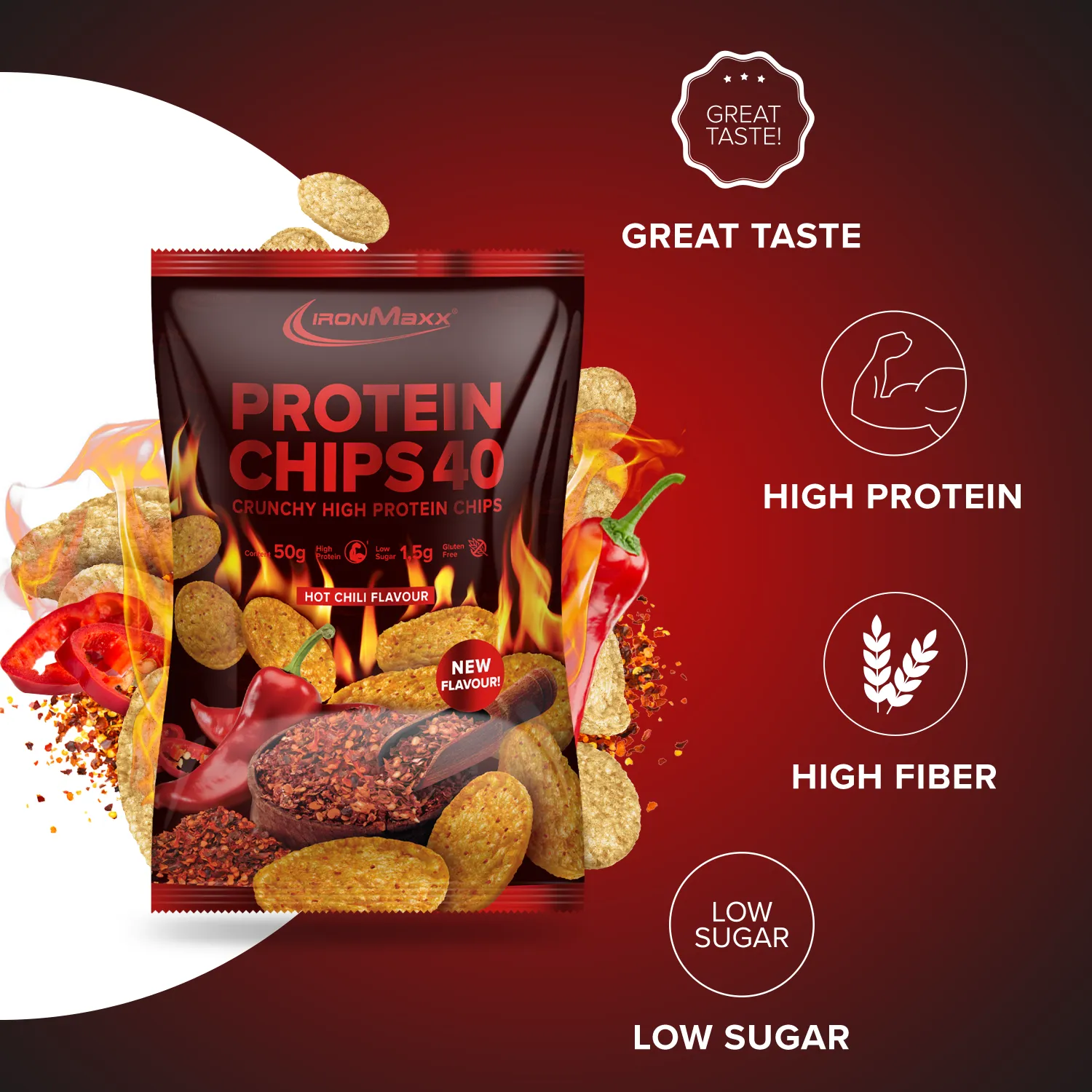 Iron Maxx Protein Chips 40 Chips Hot Chili 50 g proteinreich