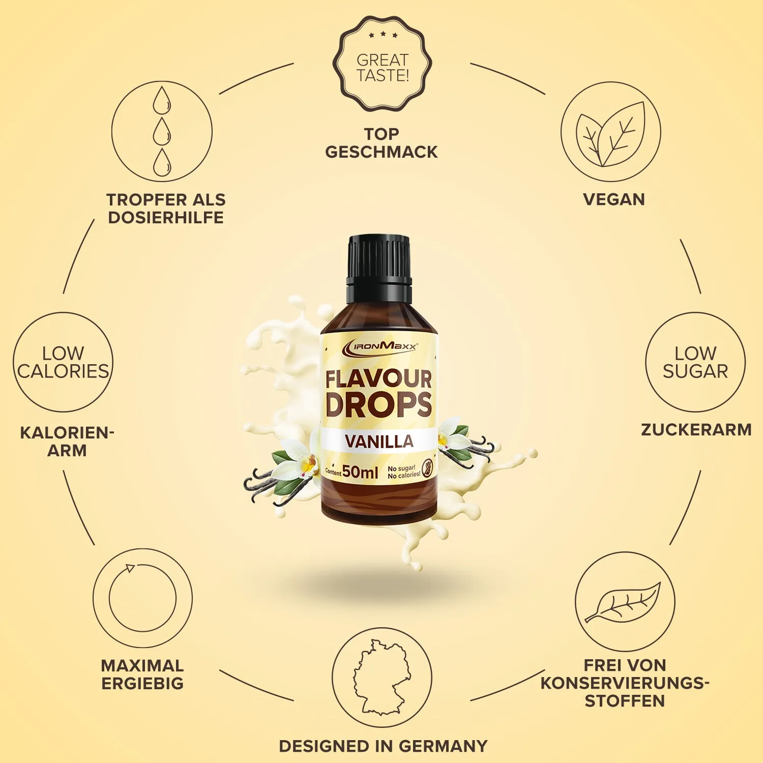 Iron Maxx Flavour Drops 50 ml Vanille kalorienarmes Aroma