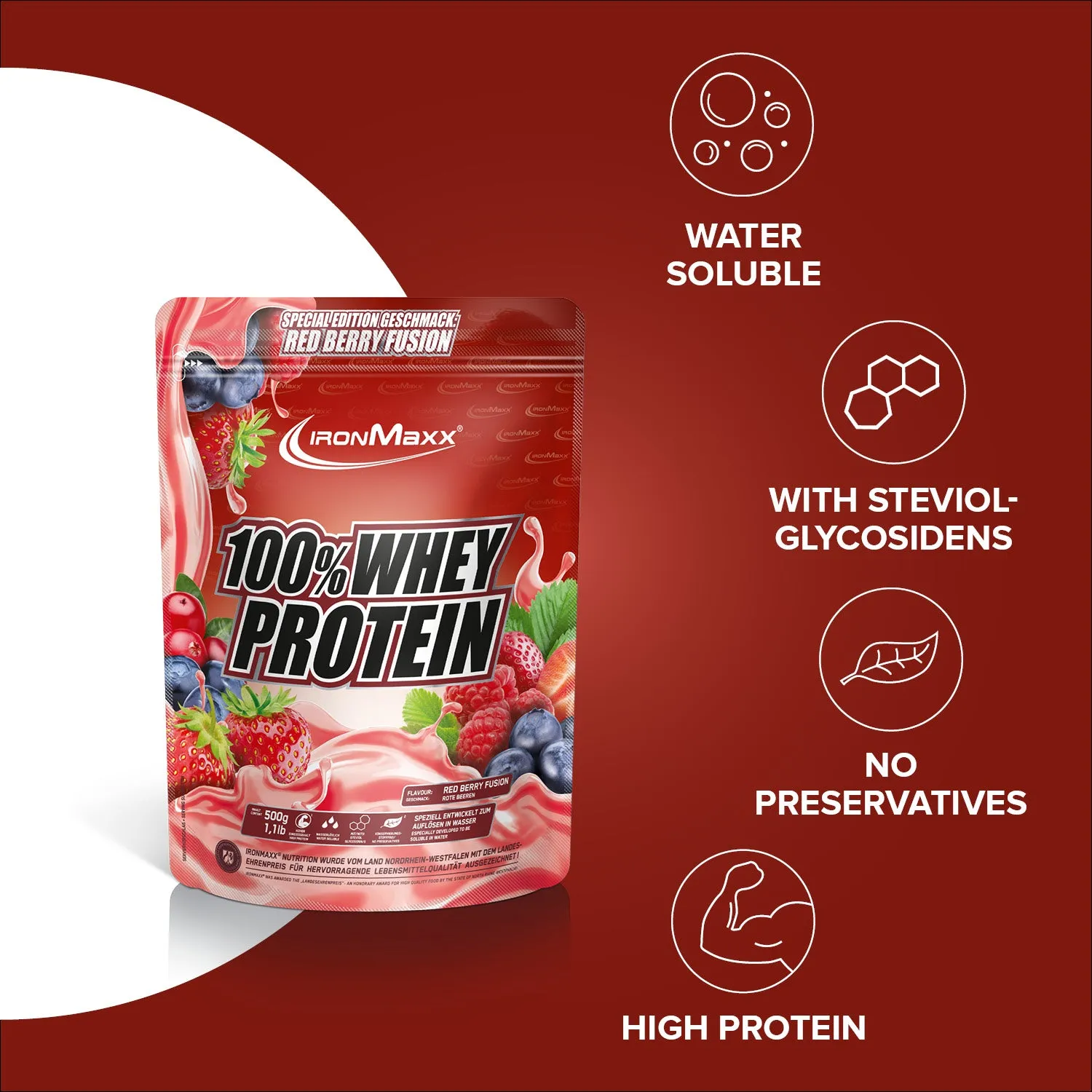 Iron Maxx 100% Whey Protein 500 g Red Berry Fusion zuckerfrei